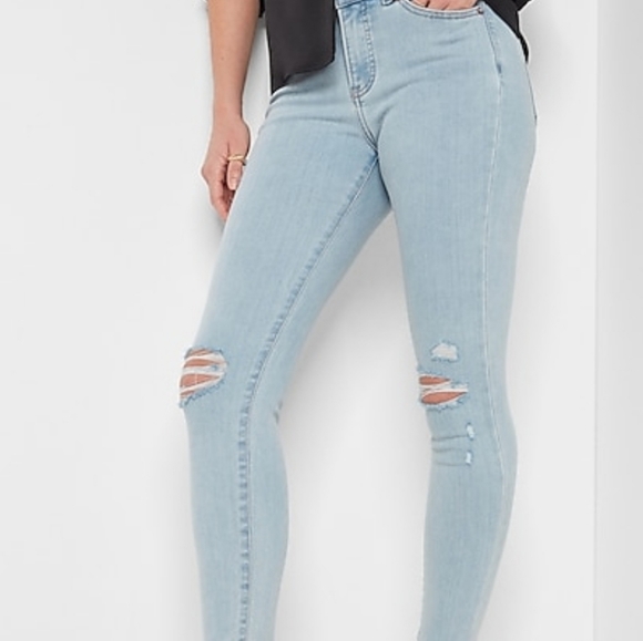 Express Light Wash Low Rise Skinny Distressed Jeans - Picture 11 of 13